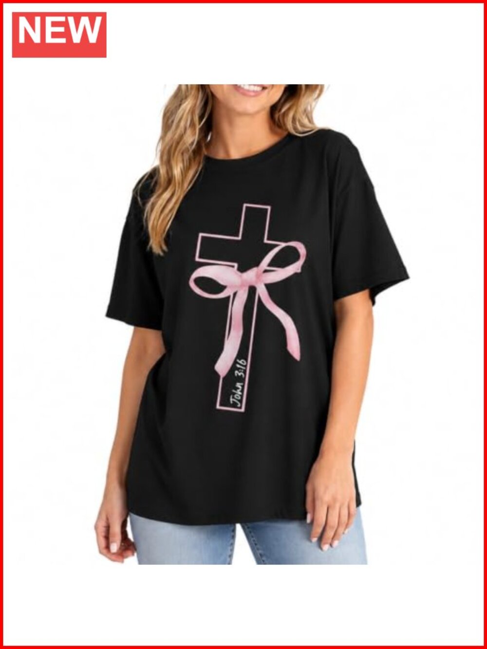 Christian Faith Cross Bow Graphic Tee Women Oversized Cotton Blend